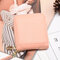 RFID Women Genuine Leather Bifold Short Wallet 4 Card Slot Tassel Solid Coin Purse - Pink