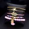 Bohemian Chain Gold Bracelet Set 5PCS Pineapple Wax Rope Tassels Beaded Bracelet for Women - Pink