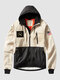 Mens Contrast Patchwork Zip Front Hooded Windbreaker Jacket - Khaki