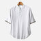 Mens National Style Loose Fashion Stand Collar Short Sleeve Casual T shirt - Light Grey