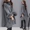 Fur Collar Long Wool Woolen Coat Temperament Cloak Shawl Coat - Gray