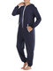 Men Plain Casual Onesies Jumpsuit Hooded Loungewear Pockets Loose Home Daily Pajamas Sleepwear - Royal Blue