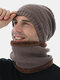 2 Pcs Men Rabbit Fur Knitted Plus Velvet Argyle Thicken Face Protection Ear Protection Beanie Hat Bib Scarf Set - Khaki Set