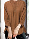 Allover Print Slit Hem Stand Collar 3/4 Sleeve Blouse - Orange