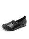 Women Casual Retro Soft Comfy Genuine Leather Floral Driving Shoes - Black