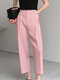 Solid Pocket Straight Leg Crop Pants For Women - Pink