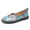 SOCOFY Leather Chinese Knot Tie-dyed Slip On Round Toe Flat Shoes - Blue