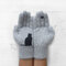 Women's Wool Gloves Autumn Winter Outdoor Warm Cold Padded Cat Bird Print Gloves - Gray