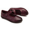 Women Comfy Round Toe Soft Leather Hook Loop Flats - Wine Red
