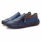 Menico Large Size Men Classic Hand Stitching Comfy Soft Slip On Casual Leather Shoes - Blue