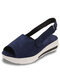 Large Size Women Casual Summer Vacation Hook & Loop Platform Sport Sandals - Blue