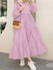Solid Color Layered Long Sleeve Pleated Dress - Pink