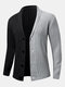 Mens Two Tone Patchwork Single Breasted Rib Knit Casual Cardigans - Black