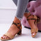 Women Casual Cross Buckle Strap Leopard Chunky Heels Sandals - Brown