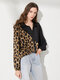 Leopard Print Stitch Long Sleeve Lapel Button Down Shirt - Khaki