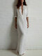 Brief Solid Stand Collar Long Sleeve Women Maxi Shirt Dress - White