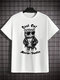 Camisetas de manga corta con estampado de letras y dibujos animados para hombre Gato Cuello - Blanco