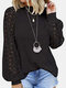 Кружевная однотонная повседневная блузка с длинным рукавом в стиле пэчворк Назначение Женское - Черный