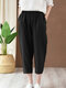 Solid Elastic Waist Pocket Haren Pants For Women - Black