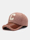 Unisex Plush PU Patchwork Color Contrast C Letter Pattern Outdoor Warmth Fashion Baseball Cap - Pink