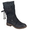 Large Size Women Winter Snow Strappy Block Heel Mid Calf Boots - Black