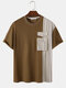 Mens Geometric Pattern Patchwork Flap Pocket Short Sleeve T-Shirts - Brown