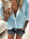 Long Sleeve Polka Dot Print Casual Blouse For Women - Sky Blue