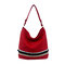 Women PU Leather Bucket Bag Large Capacity Tote Handbag Casual Shoulder Bag - Red