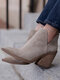 Plus Size Women Pointed Toe Chunky Heel Ankle Boots - Gray