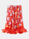 Women Dacron Colorful Various Floral Print Sunshade Decorative Shawls Scarfs - Red