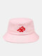 Unisex Cotton Auspicious Clouds Pattern Embroidery Wide Brim Chinese Style Sunshade Bucket Hat - Pink