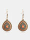 Vintage Carved Colorful Oil Drip Drop-shaped Alloy Earrings - #02