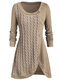 Jacquard Patchwork Long Sleeve Knit Plus Size Women Sweater - Khaki