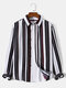 Mens Contrast Vertical Striped Lapel Button Front Casual Long Sleeve Shirts - White