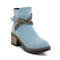 Folkways Band Chunky Heel Canvas Warm Lining Ankle Casual Boots - Light Blue