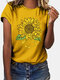 Sunflower Print Short Sleeve Casual O-neck T-shirt - Yellow