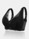 Women Wireless Lace Solid Lightly Lined Breathable Back Closure Bra - Black