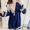 Ice Silk Gown With Chest Pad Strap Nightdress Lace Robe Two-piece - 931 two-piece set - Navy