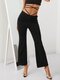 Solid Color Drawstring Knotted Casual Flared Pants For Women - Black