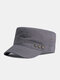 Men Cotton Solid Color Five-pointed Star Shape Metal Label Casual Sunscreen Military Cap Flat Cap - Gray