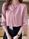 Solid V-neck Long Sleeve Blouse For Women - Pink