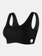 Plus Size Women Daisy Print Seamless Breathable Wireless Sleep Bras Lingerie - Black