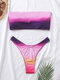 Женщины Ombre Bandeau Bikini Open Back Похудение Купальники - пурпурный