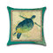 Retro azul tortuga marina caballo algodón lino Cushon cubierta cuadrada almohada decorativa - #1