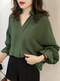 Solid color Loose casual long sleeve Chiffon shirt  - Green