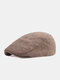 Men Cotton Herringbone Pattern Warmth Casual Forward Hat Beret Flat Cap - Coffee