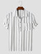 Mens Striped Chest Pocket Cotton Daily Short Sleeve Golf Shirts - White