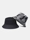 Unisex Cotton Cloth Double-side Letter Graffiti Casual Ourdoor Sunshade Foldable Bucket Hats - Black