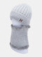 Men 2PCS Letter Embroidered Plus Velvet Thick Winter Outdoor Neck Protection Headgear Scarf Knitted Hat Beanie - Gray