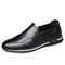 Men Cow Leather Slip Resistant Slip On Business Casual Shoes - Black